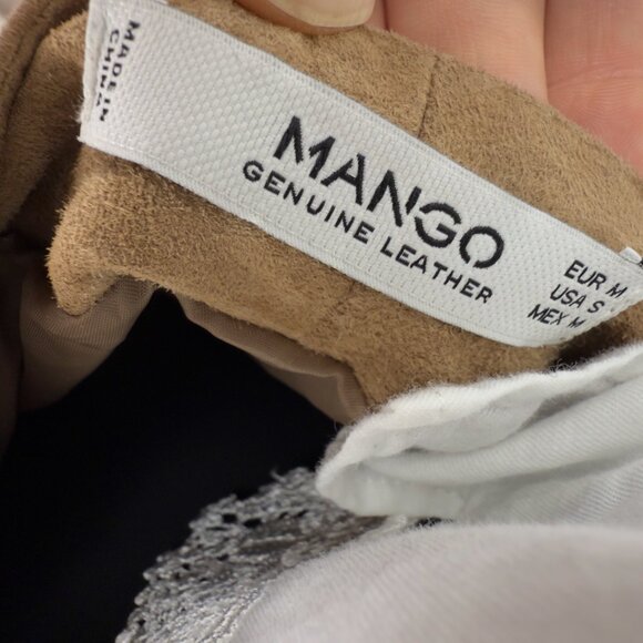 MANGO Genuine Suede Leather Tan Camel Stud Front Belt Loops Lined Mini Skirt S - Picture 6 of 9